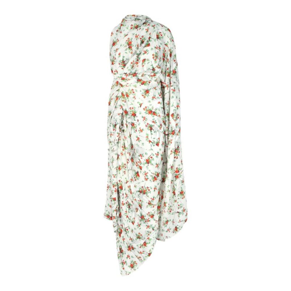 Balenciaga Paper Crust Floral Asymmetric Pleated Dress Multi Womens